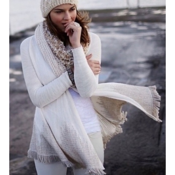 Anthropologie Moth Nevis Cream Fringe Wool Alpaca Cardigan size LP bohemian - Picture 1 of 13